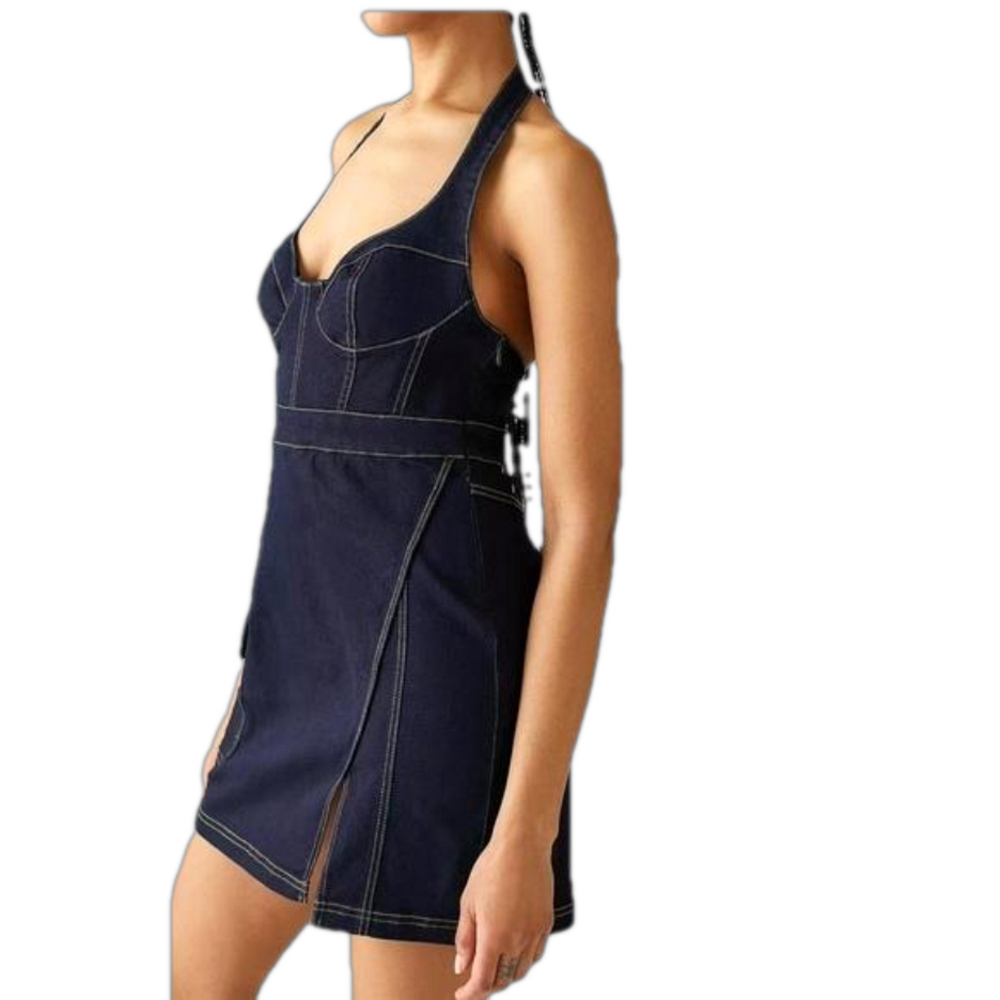 NWT Urban Outfitters Med Jenny Denim Bustier Mini Dress Denim Jean Blue